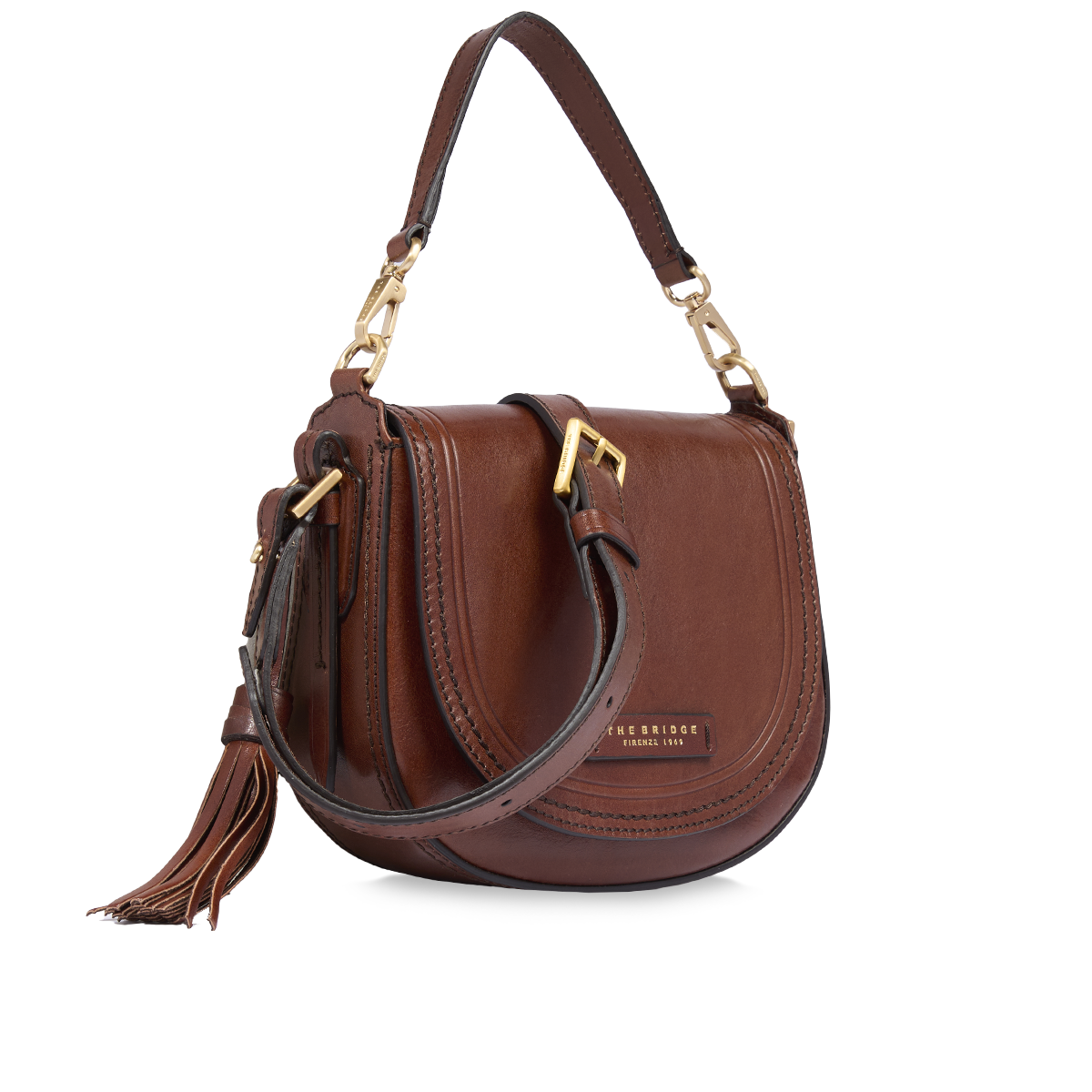 Leather crossbody bag with chain strap BROWN/GOLD | The Bridge