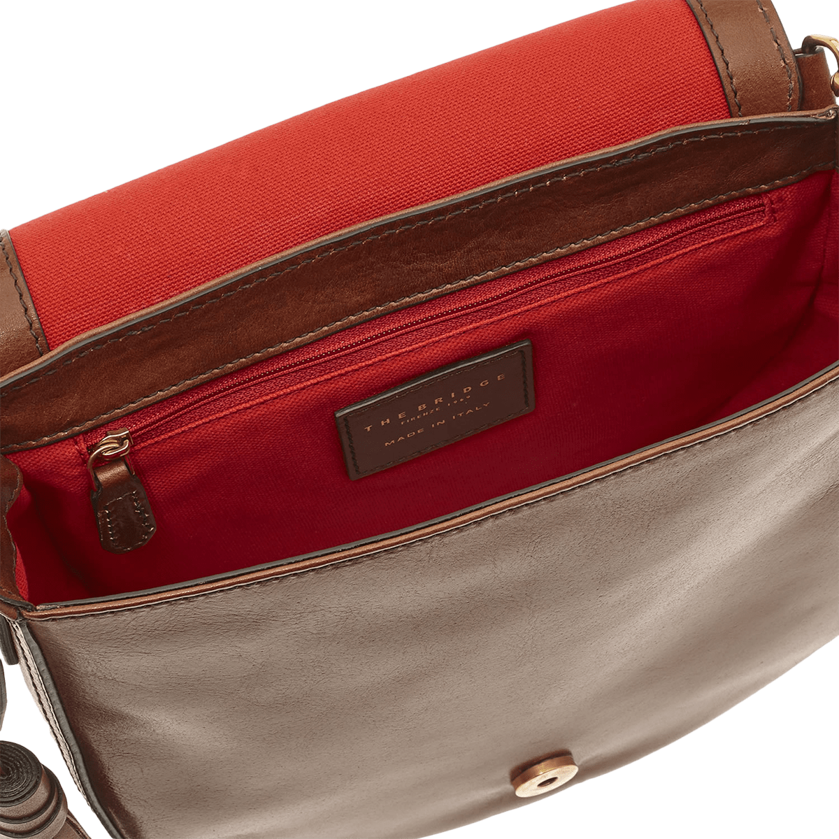 Leather crossbody bag with removable handle BROWN/GOLD | The Bridge Leather crossbody bag with removable handle BROWN/GOLD | The Bridge