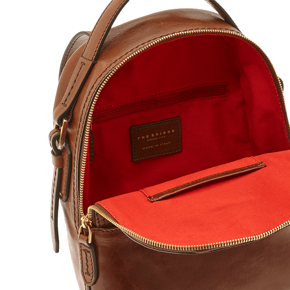 Women's small leather backpack BROWN/GOLD | The Bridge Women's small leather backpack BROWN/GOLD | The Bridge