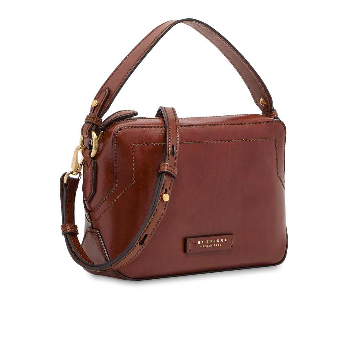 Leather crossbody bag with zip closure BROWN/GOLD | The Bridge