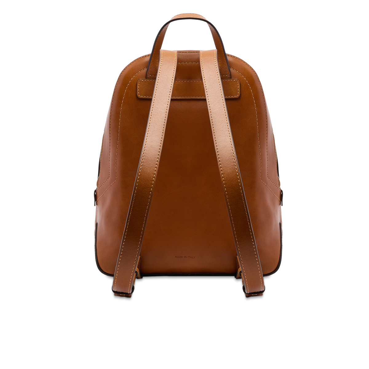 Women's leather backpack with front pocket COGNAC/GOLD | The Bridge