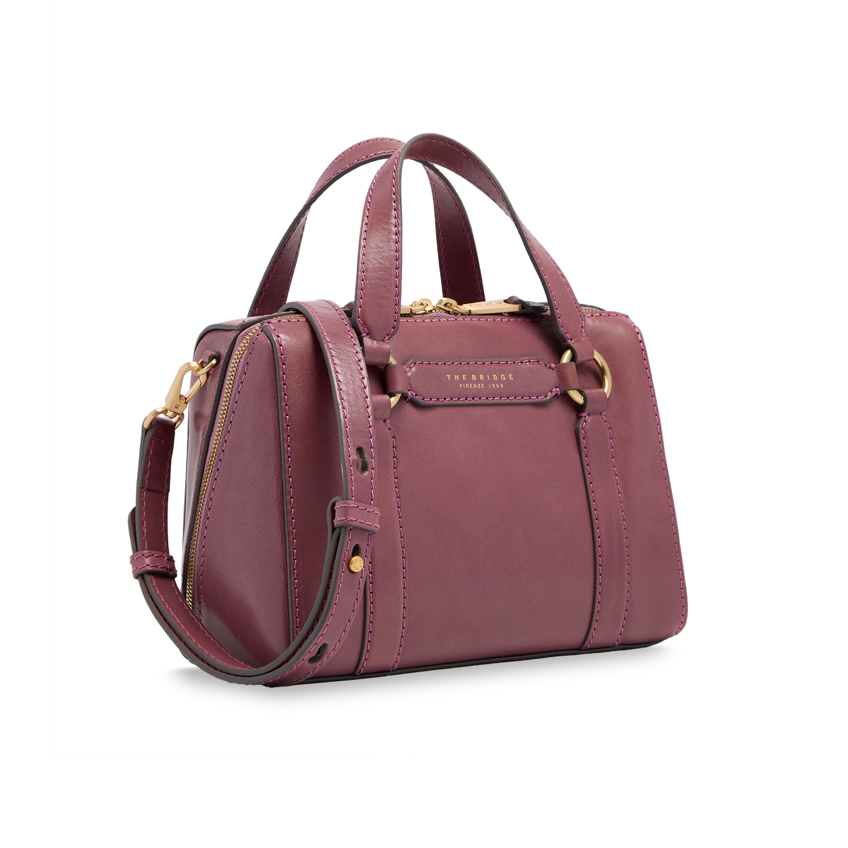 Leather handbag with removable shoulder strap ORCHID WITH GOLD