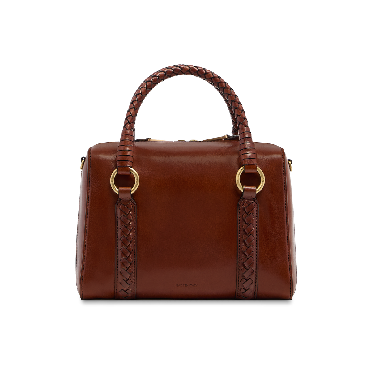 Leather handbag with removable shoulder strap BROWN/GOLD | The Bridge