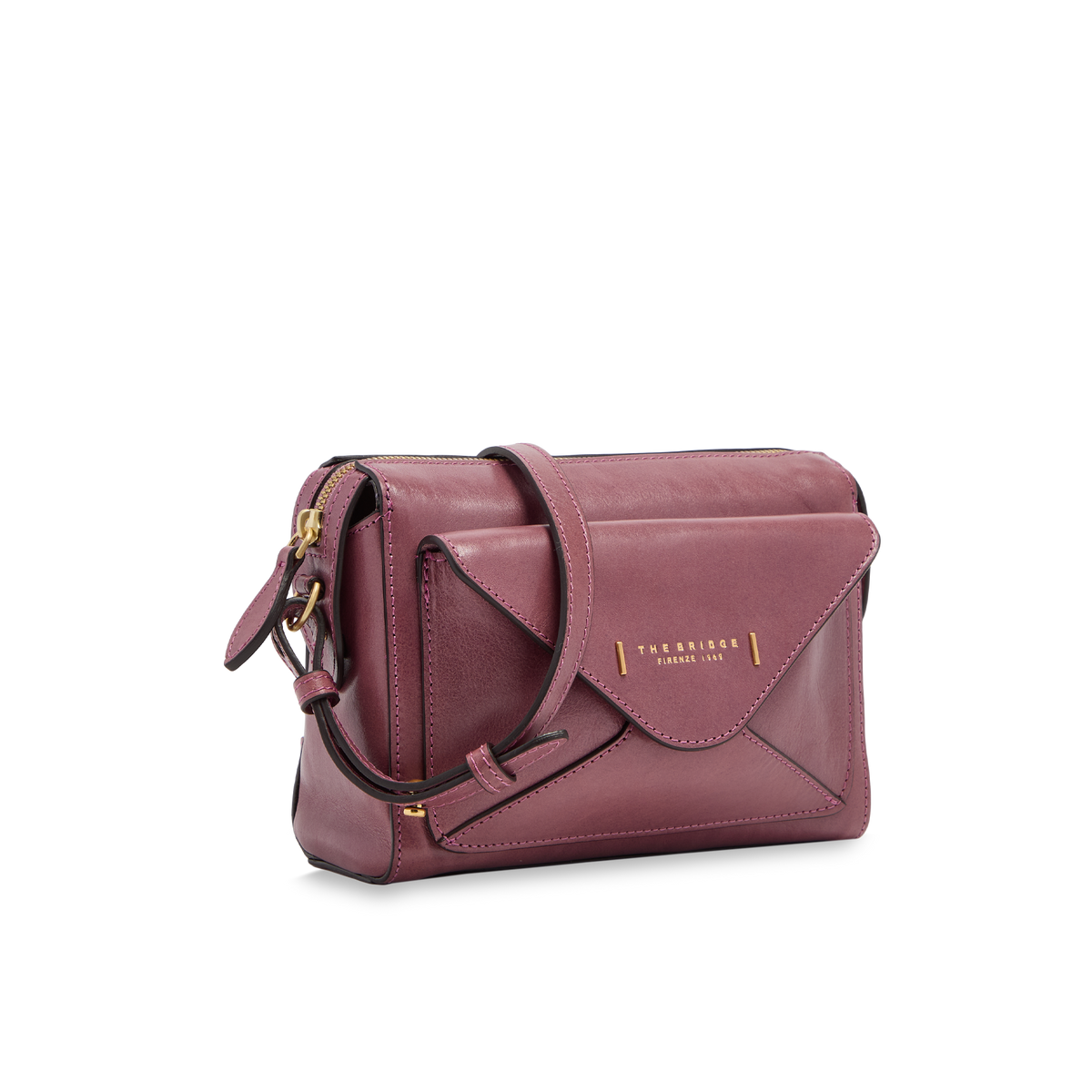 ヒーコＹ Leather crossbody bag with zip closure ORCHID WITH GOLD | The Bridge