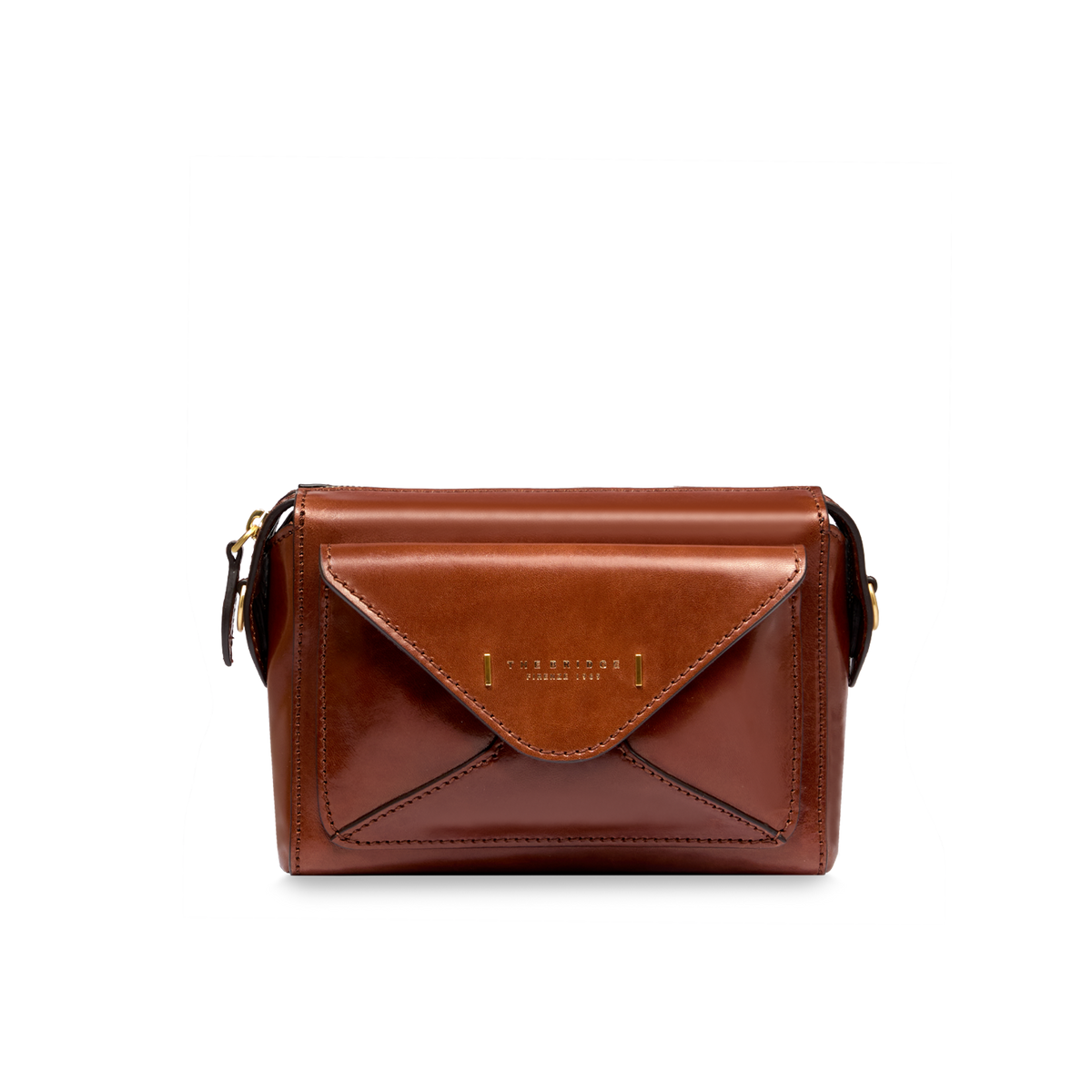 Leather crossbody bag with zip closure BROWN/GOLD | The Bridge