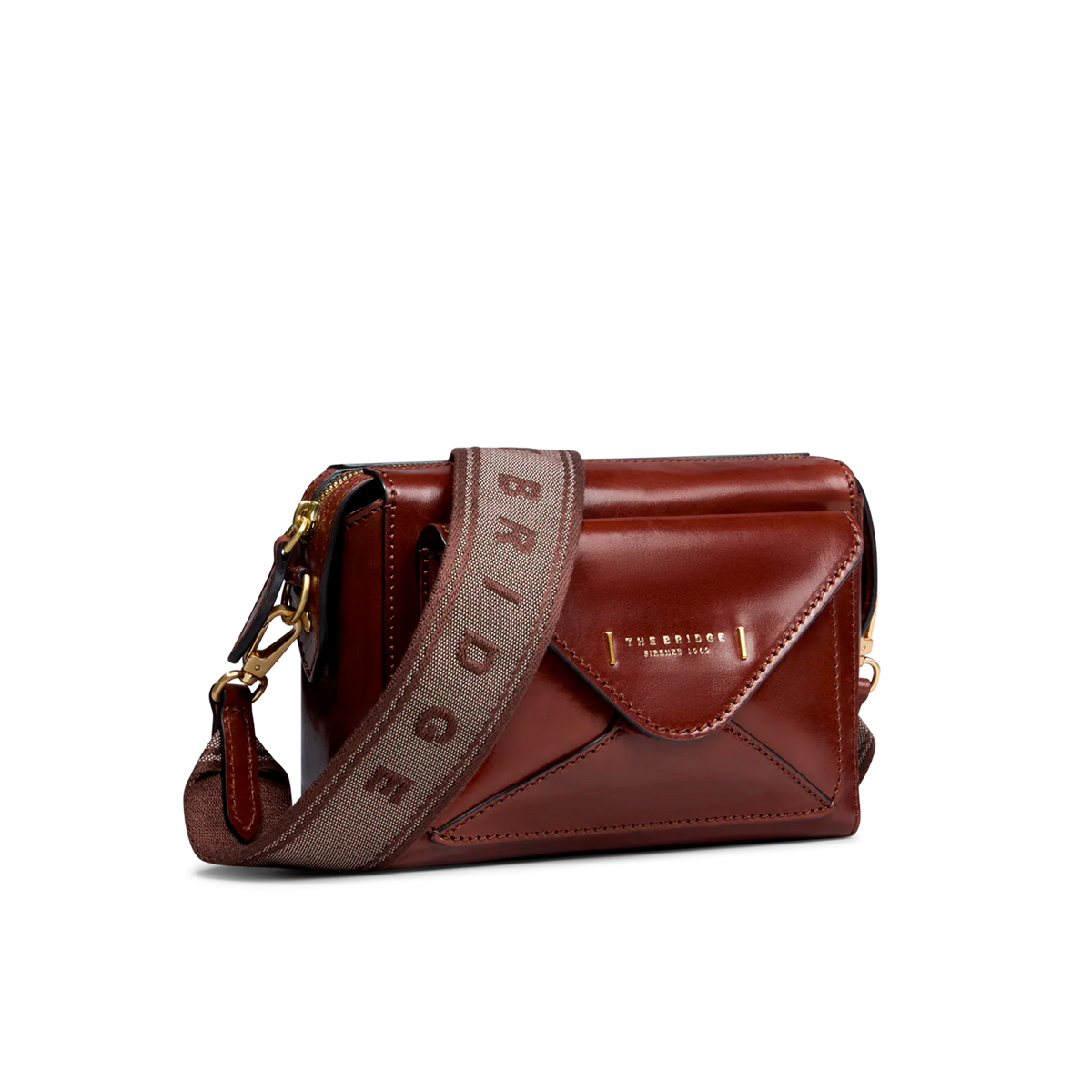 Leather crossbody bag with zip closure BROWN/GOLD | The Bridge