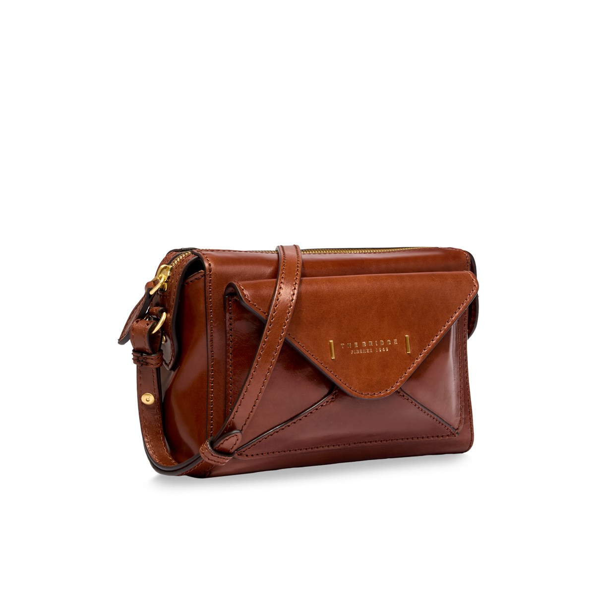 Leather crossbody bag with zip closure BROWN/GOLD | The Bridge
