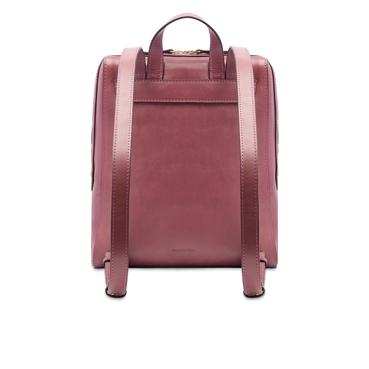 burgandy leather rectangular backpack Women's leather backpack with front pocket ORCHID WITH GOLD