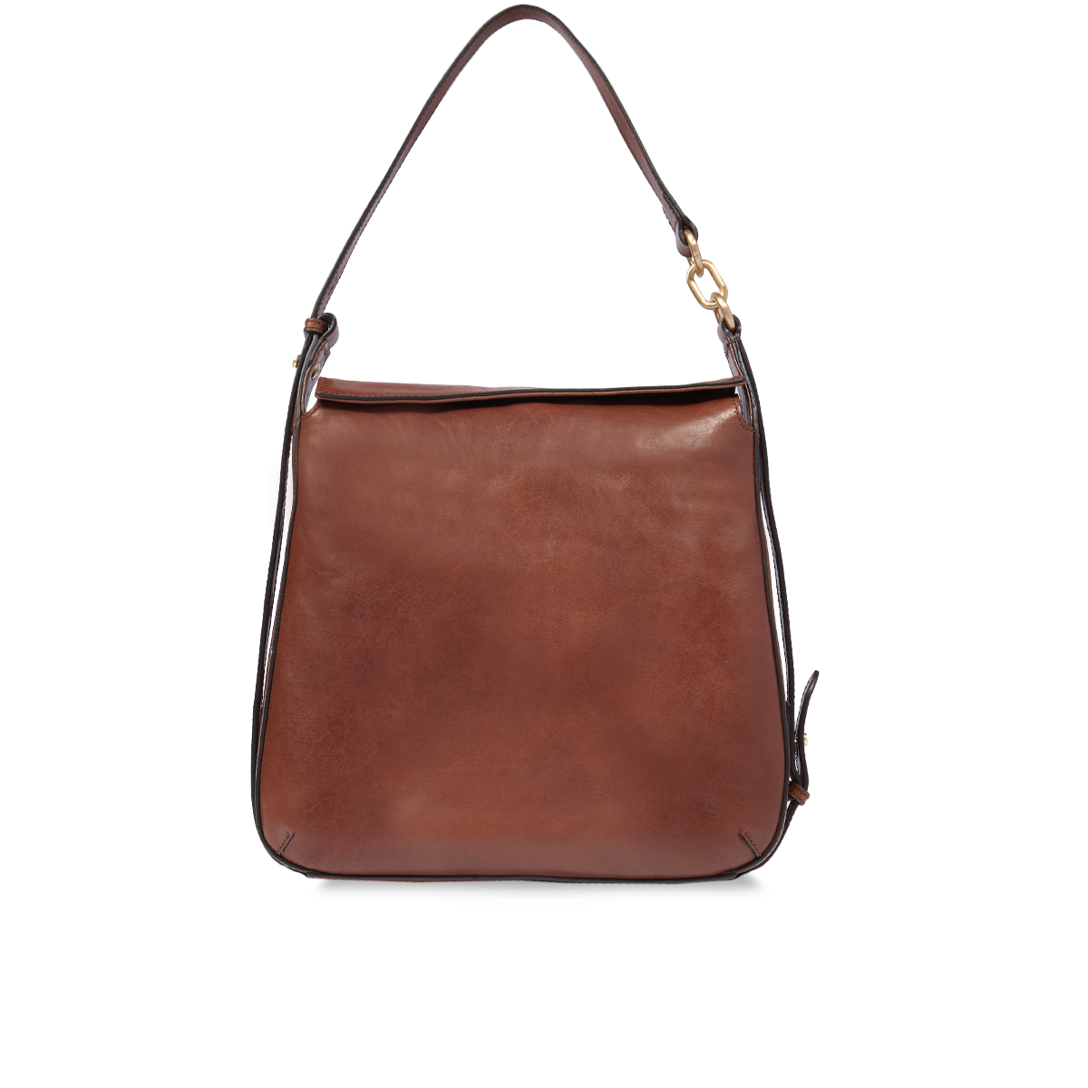 Leather shoulder bag with front zip BROWN/GOLD | The Bridge