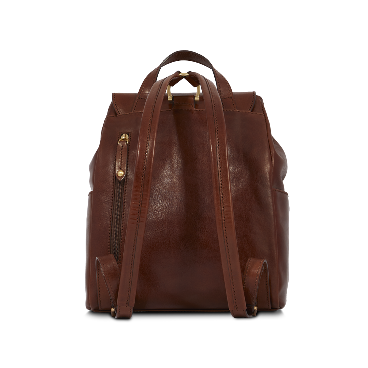 Backpack in leather with front pocket BROWN/GOLD | The Bridge