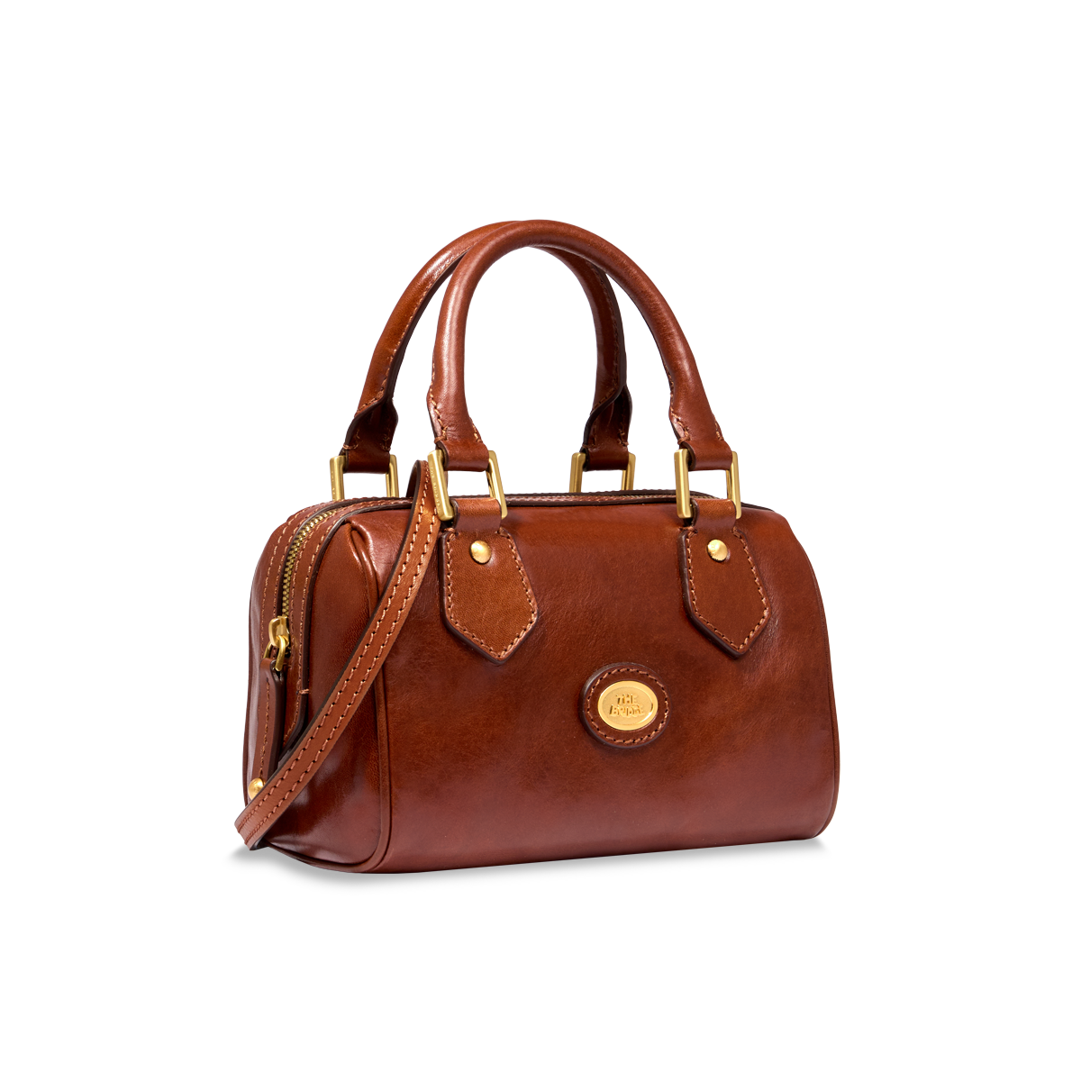 Leather boston bag with removable shoulder strap BROWN/GOLD | The