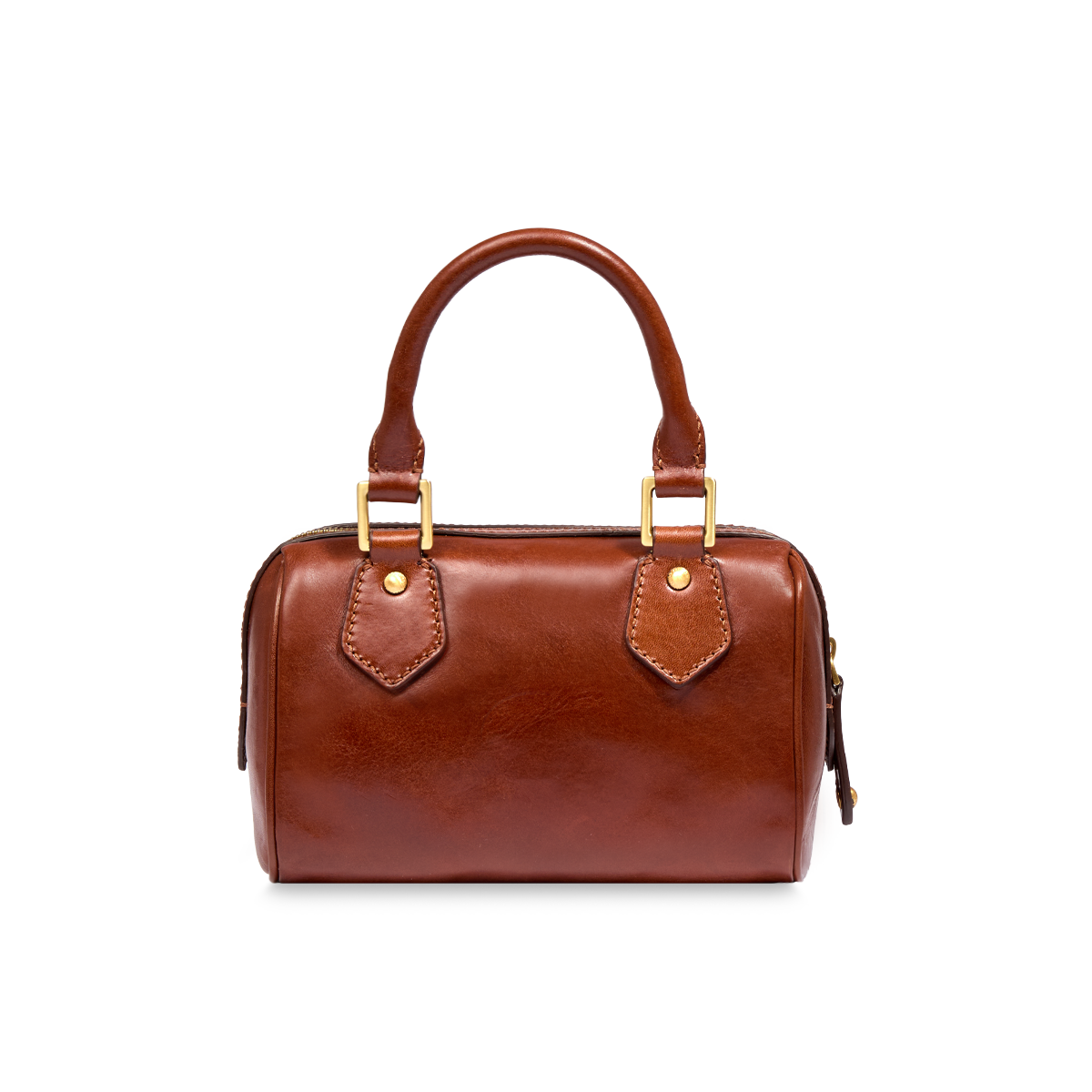 Leather boston bag with removable shoulder strap BROWN/GOLD