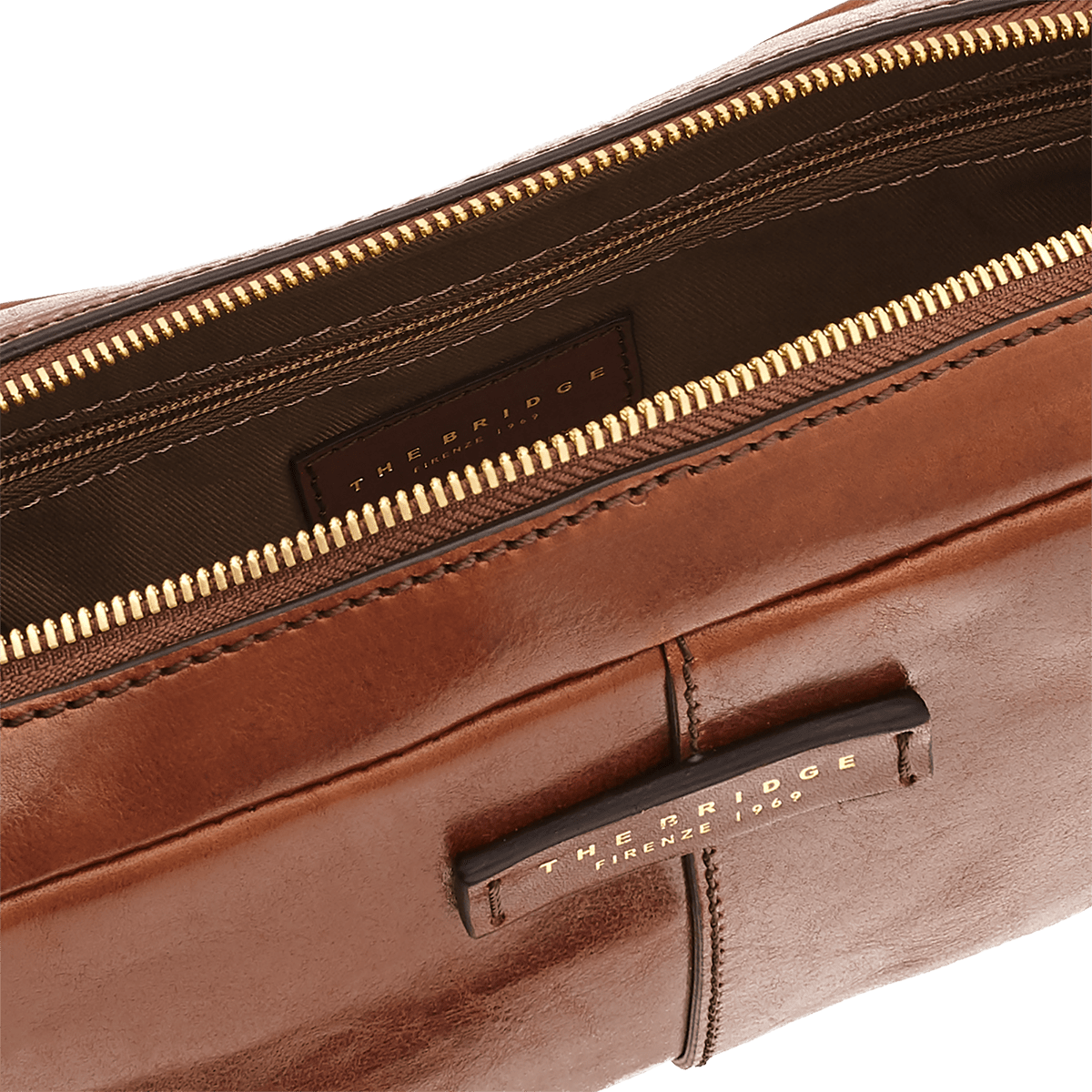 Men's leather crossbody pouch one zip BROWN/GOLD | The Bridge Men's leather crossbody pouch one zip BROWN/GOLD | The Bridge