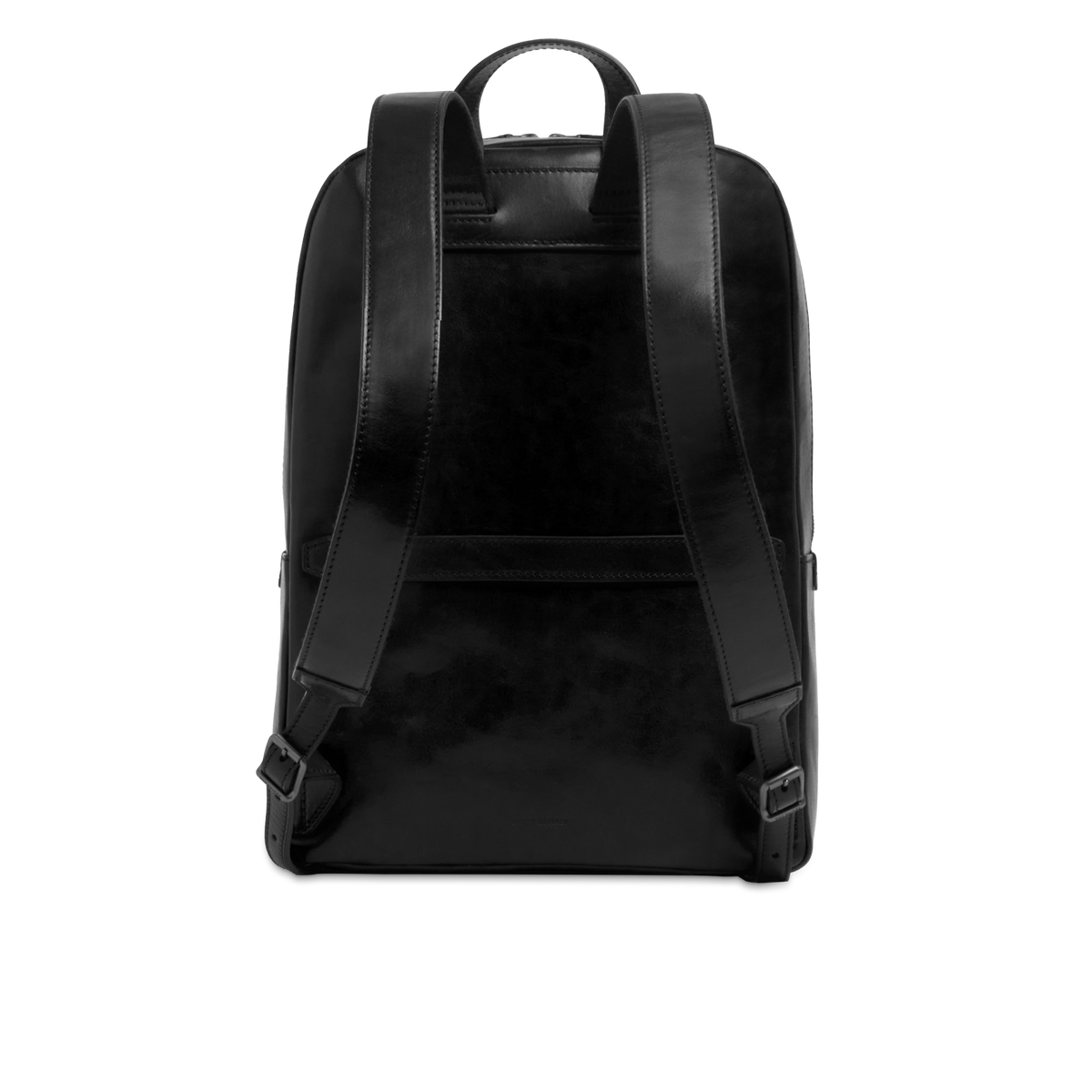 Men's leather laptop backpack with one zip BLACK/RUTHENIUM