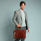 Men's leather briefcase with shoulder strap - Brown | The Bridge