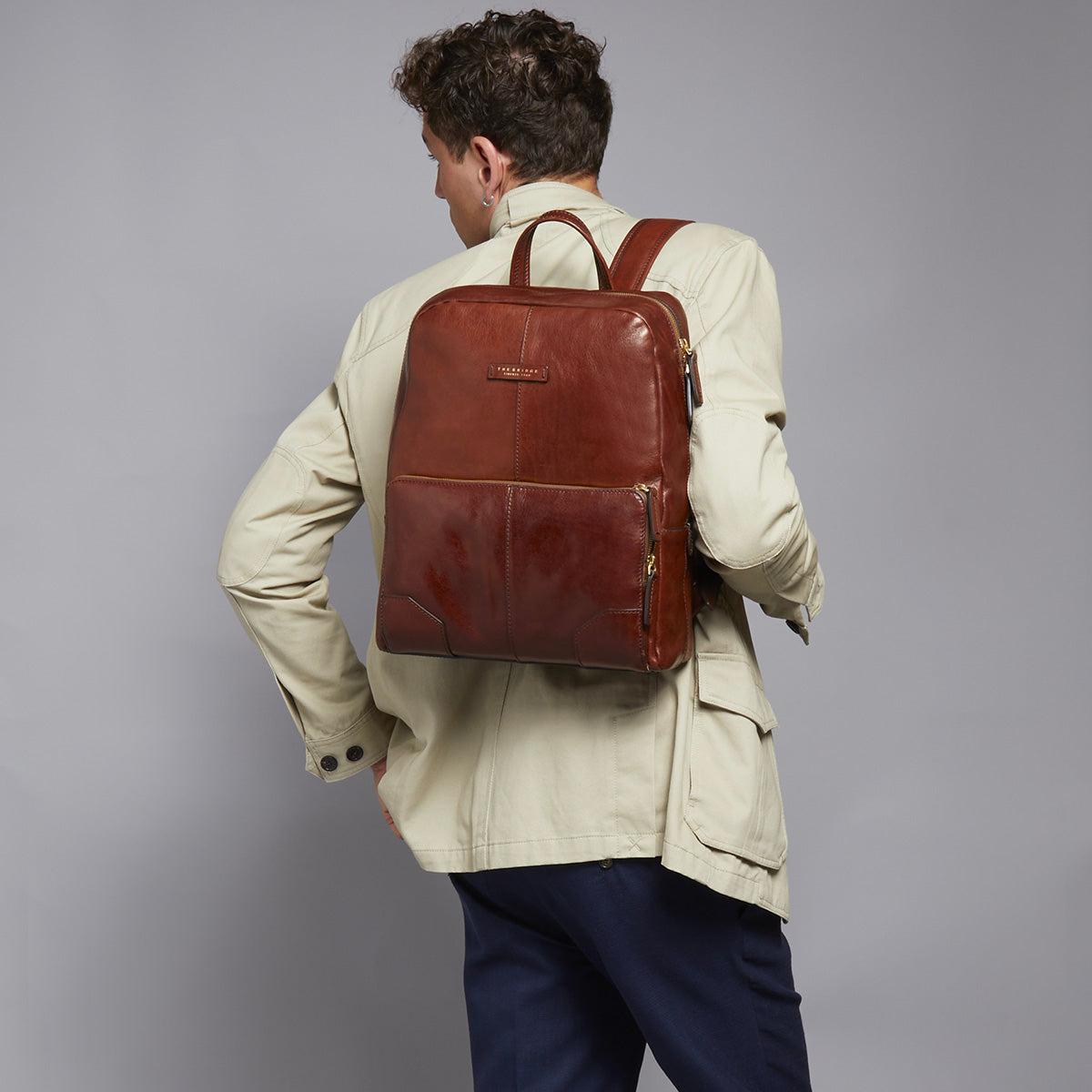 backpack computer leather one strap Men's leather laptop backpack one zip BLACK/RUTHENIUM