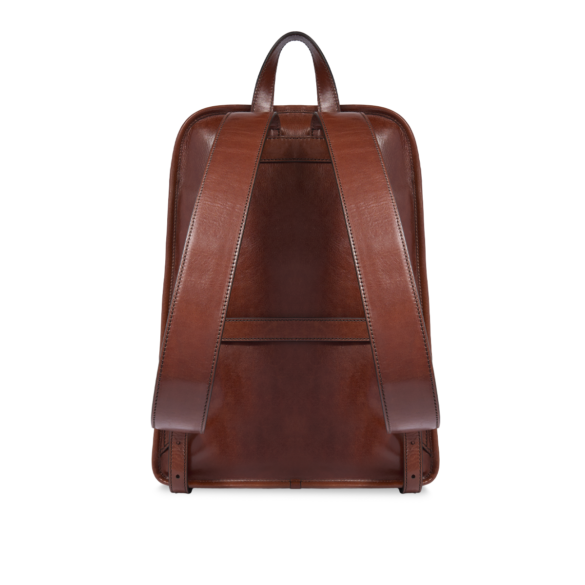 Leather backpack for men with front zip pockets BROWN/DARK RUTHENIUM