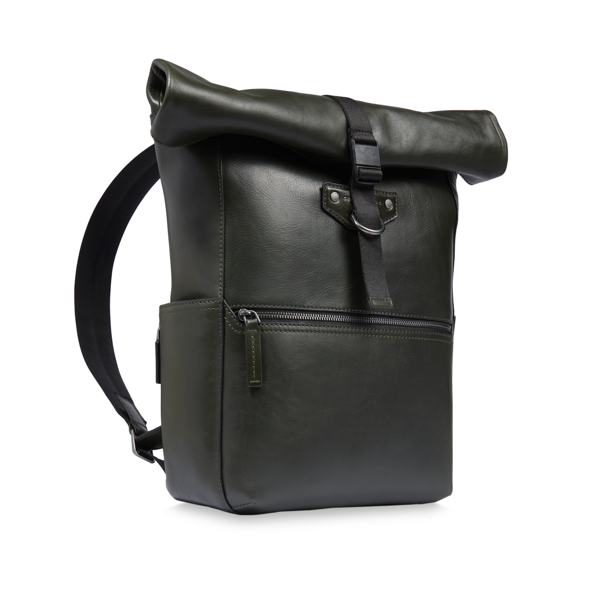 Men's leather roll-top backpack TYROL GREEN/DK. RUTHENIUM