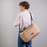 Leather and fabric travel duffle bag with shoulder strap | The Bridge