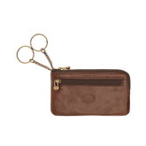 Leather key holder with two zipped compartments - Brown leather bags and accessories | The Bridge