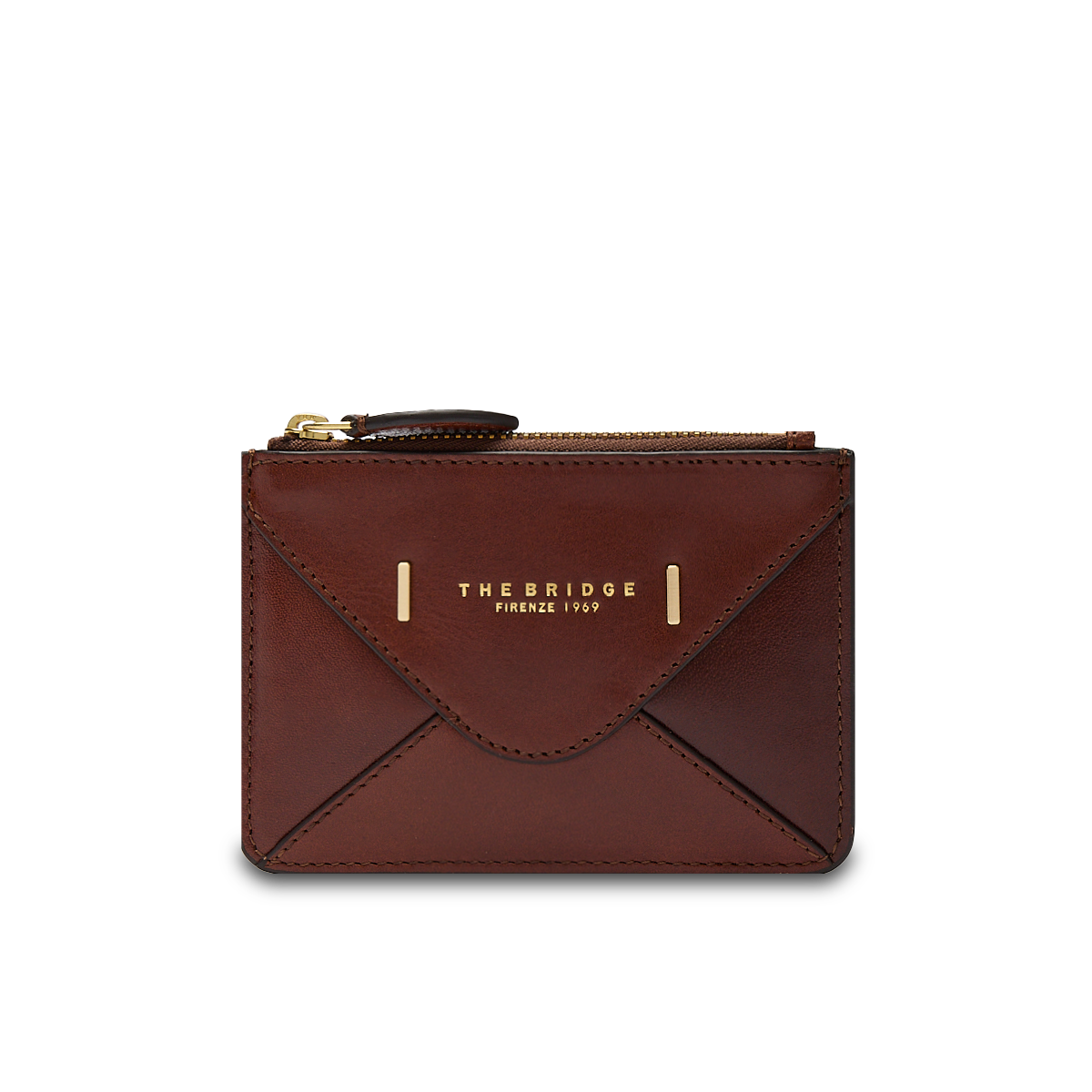 Compact leather card holder with zip PEACOCK WITH GOLD | The Bridge