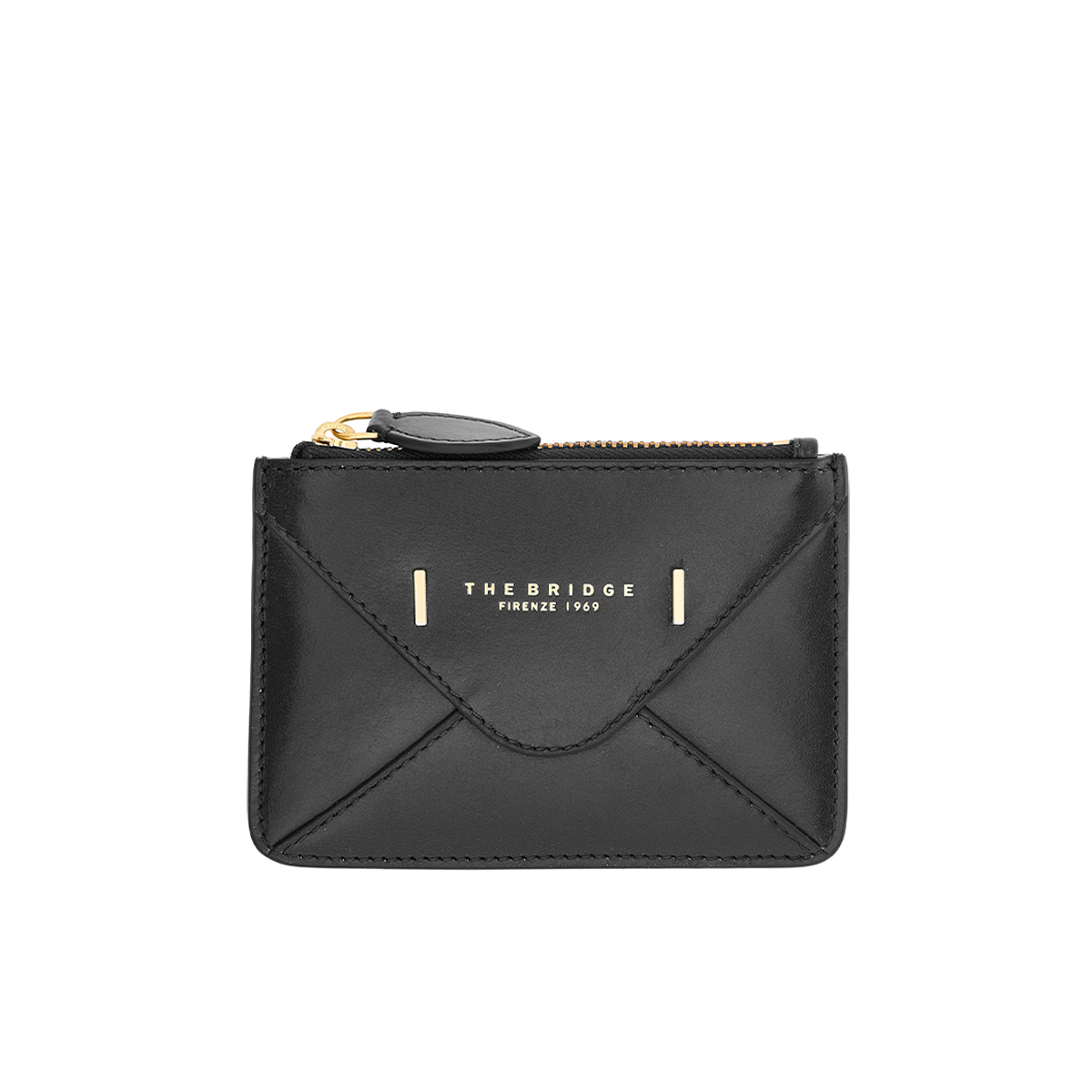 Leather card holder with zip closure BLACK/GOLD | The Bridge
