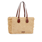 Leather and Vienna straw shopper bag - Luna Collection | The Bridge