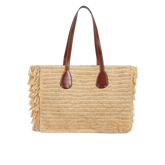 Leather and Vienna straw shopper bag - Luna Collection | The Bridge