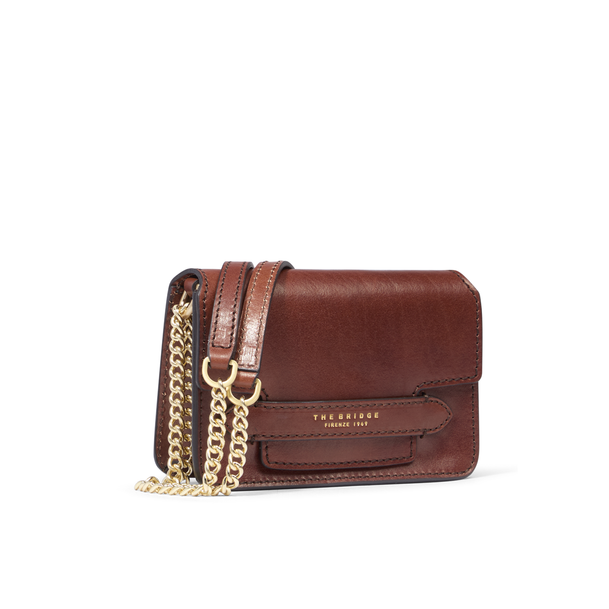 Leather crossbody bag with chain BROWN/GOLD | The Bridge