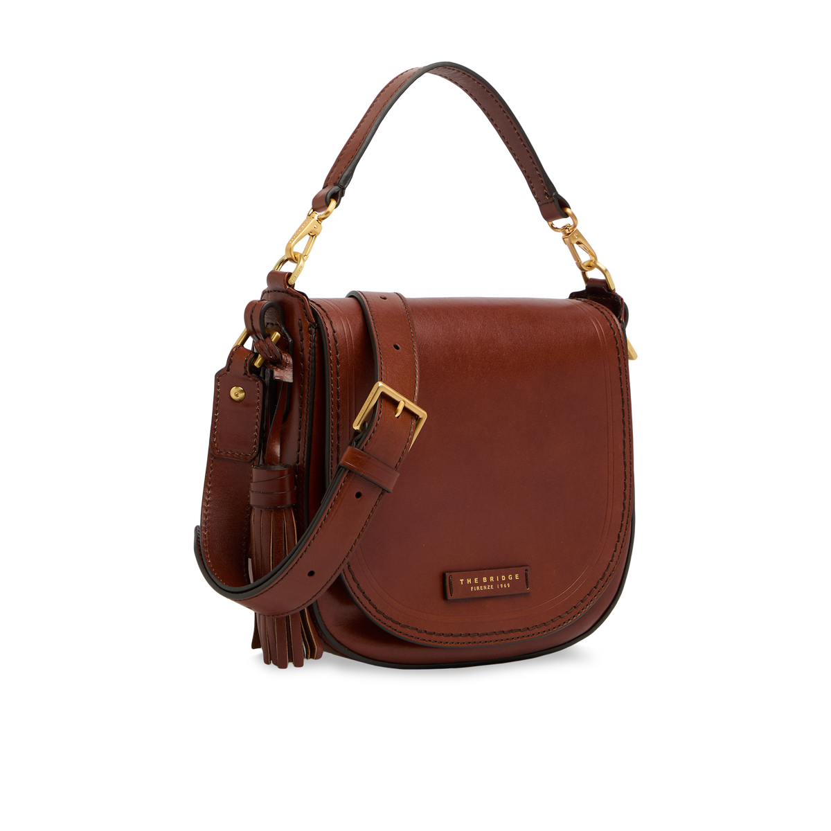 Leather crossbody bag with removable handle BROWN/GOLD | The Bridge