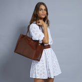 Leather tote bag Mirra - Black/gold | The Bridge