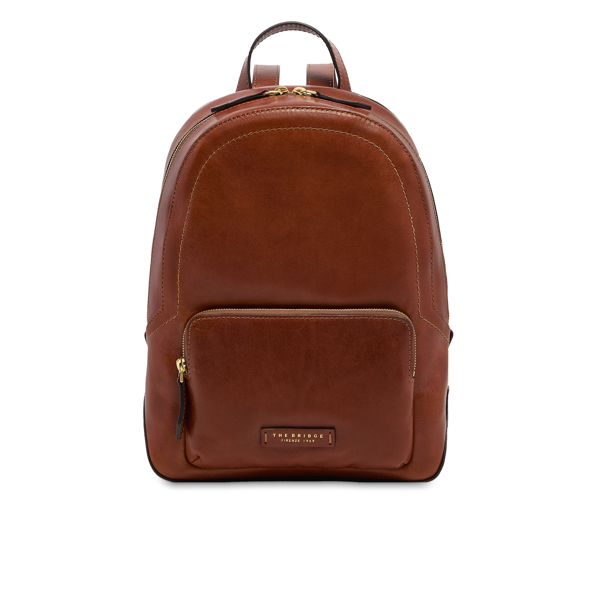 brown leather women's backpack Women's leather backpack with front pocket BROWN/GOLD