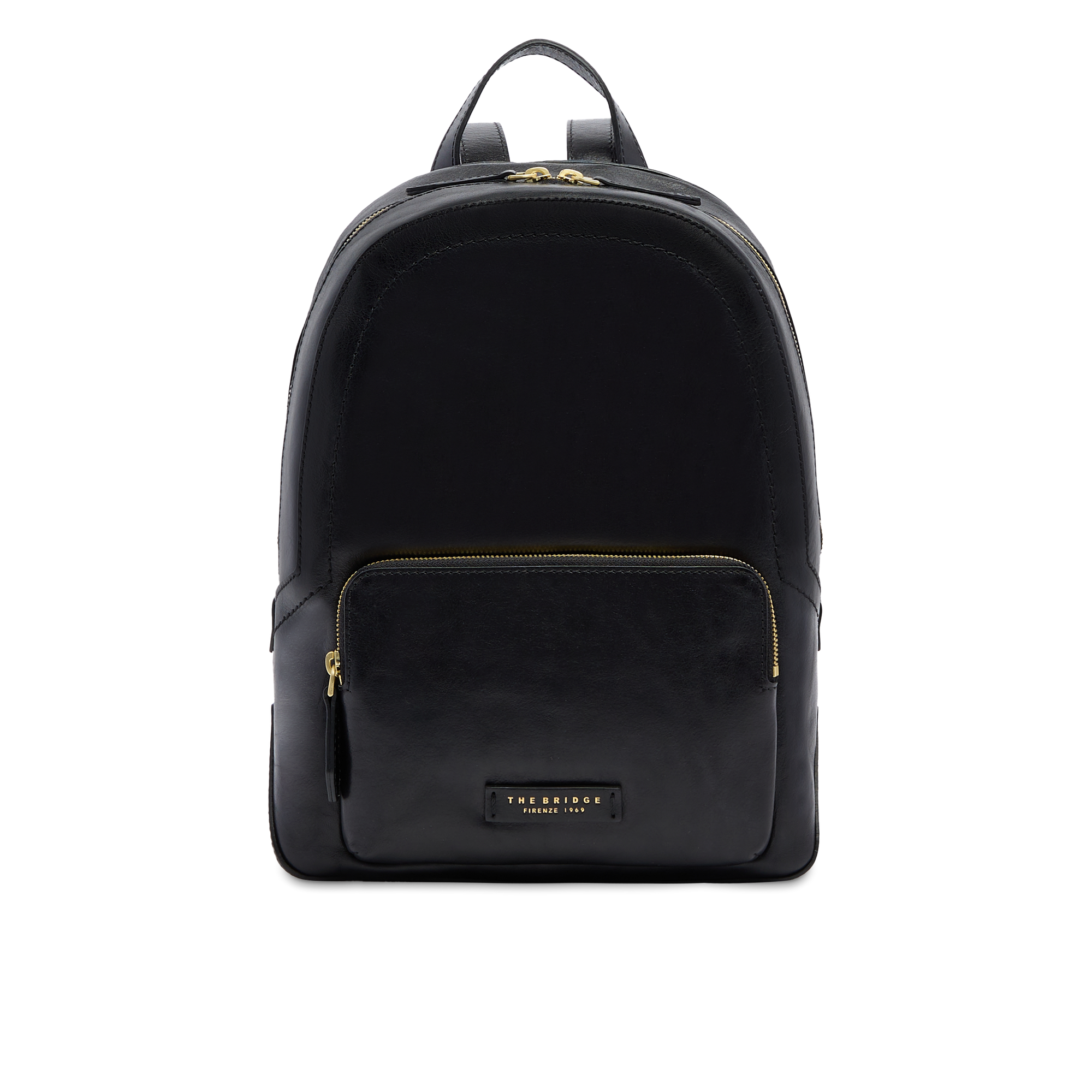 Women's leather backpack with front pocket BLACK/GOLD