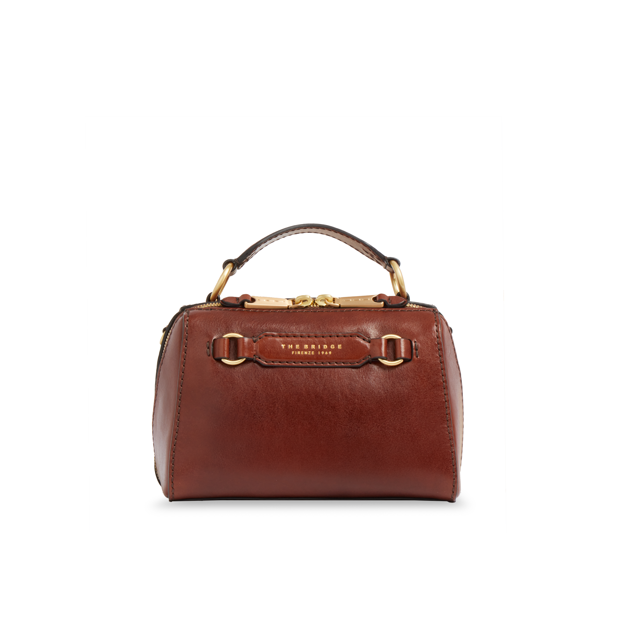 Leather handbag with removable shoulder strap BROWN/GOLD | The Bridge