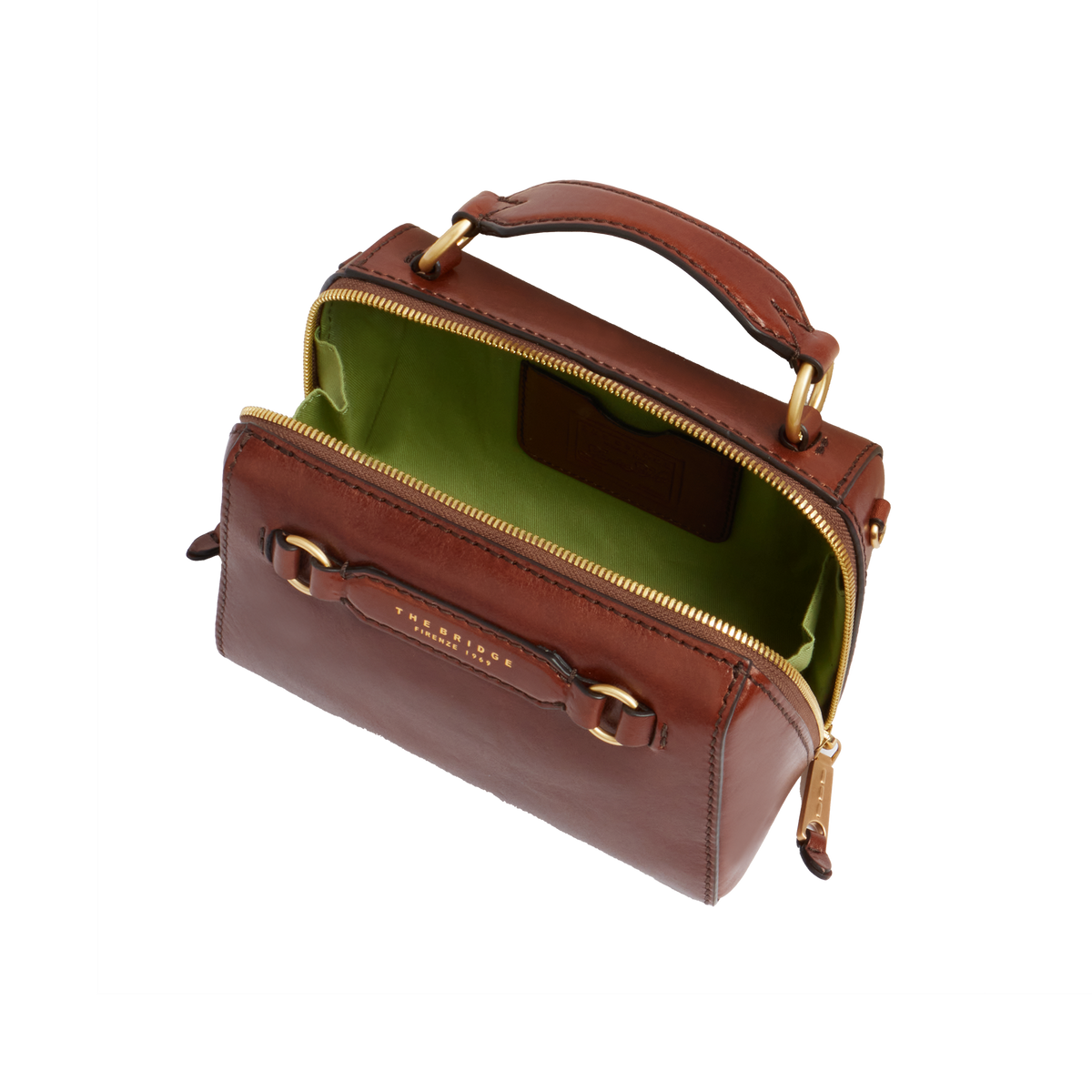 Leather handbag with removable shoulder strap BROWN/GOLD | The Bridge