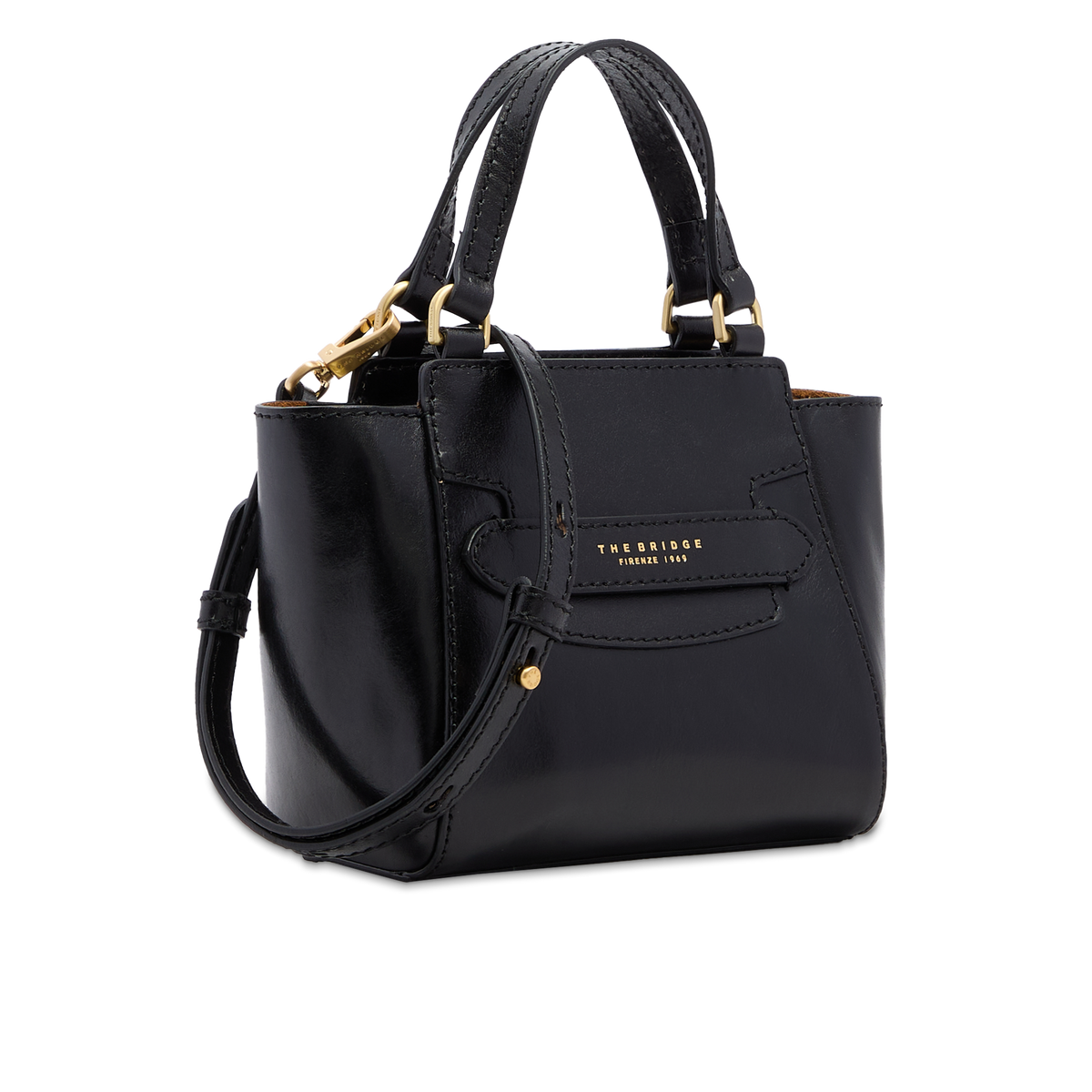 Leather crossbody bag BLACK/GOLD | The Bridge