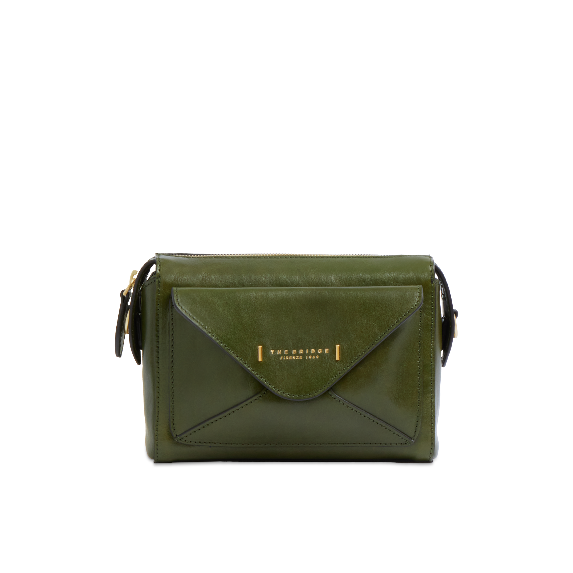 Leather crossbody bag with zip closure BROWN/GOLD | The Bridge