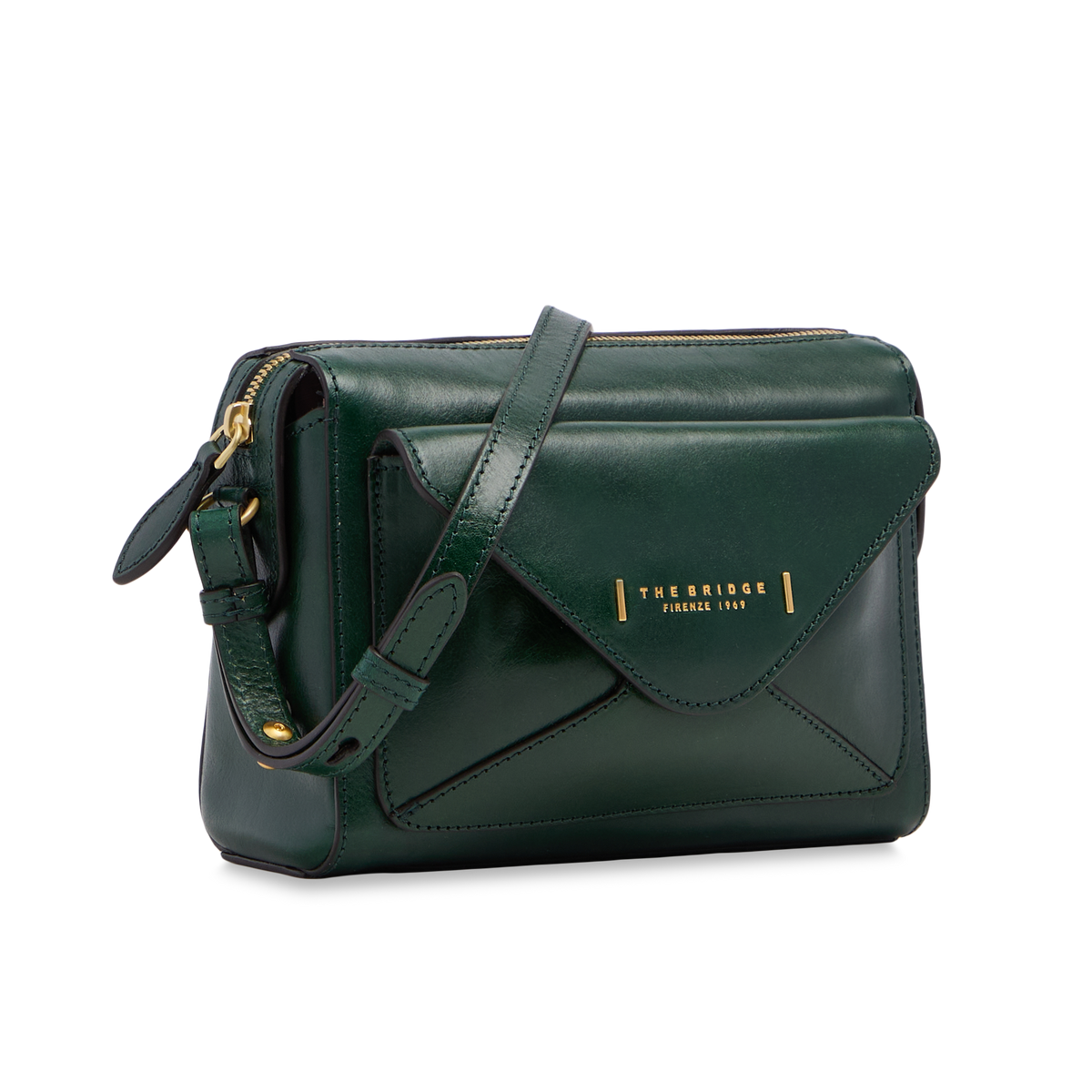 Women's Zip Leather Crossbody Bag PINE/GOLD | The Bridge