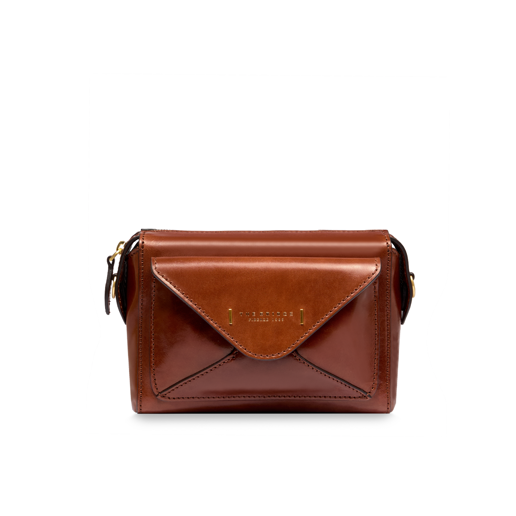Leather crossbody bag with zip closure BROWN/GOLD | The Bridge
