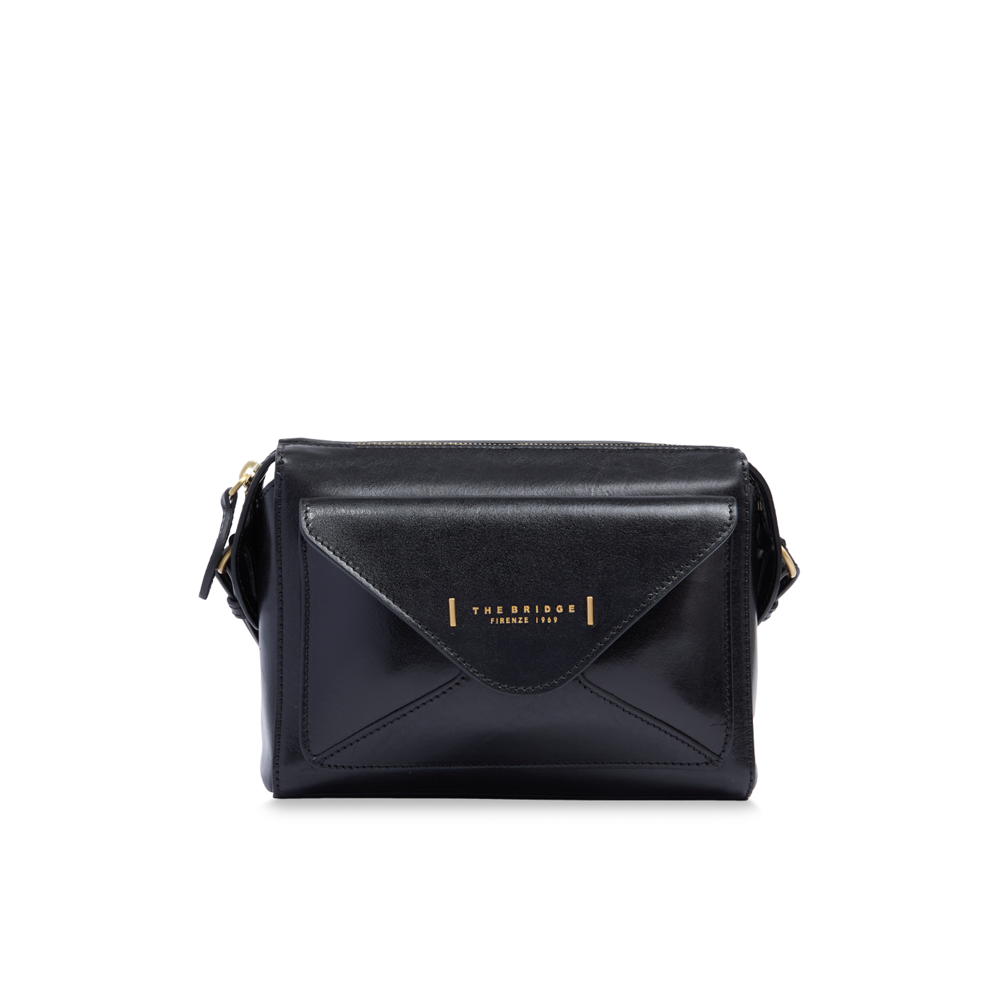 Leather crossbody bag with zip closure BROWN/GOLD | The Bridge