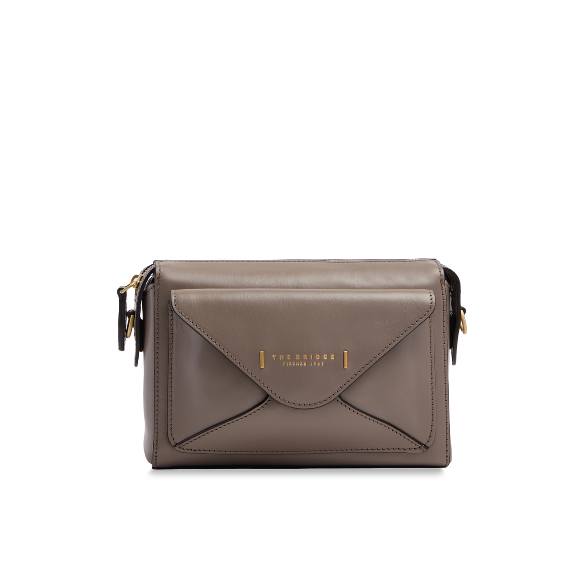 Leather crossbody bag with zip closure BROWN/GOLD | The Bridge