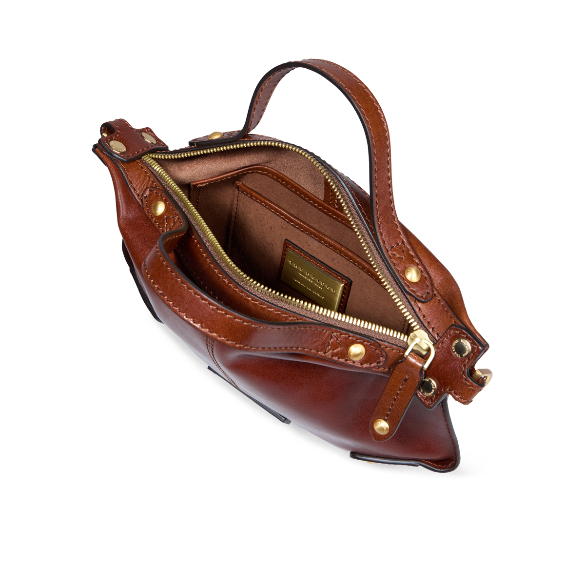 Crossbody bag in leather with zip closure - size s BROWN/GOLD