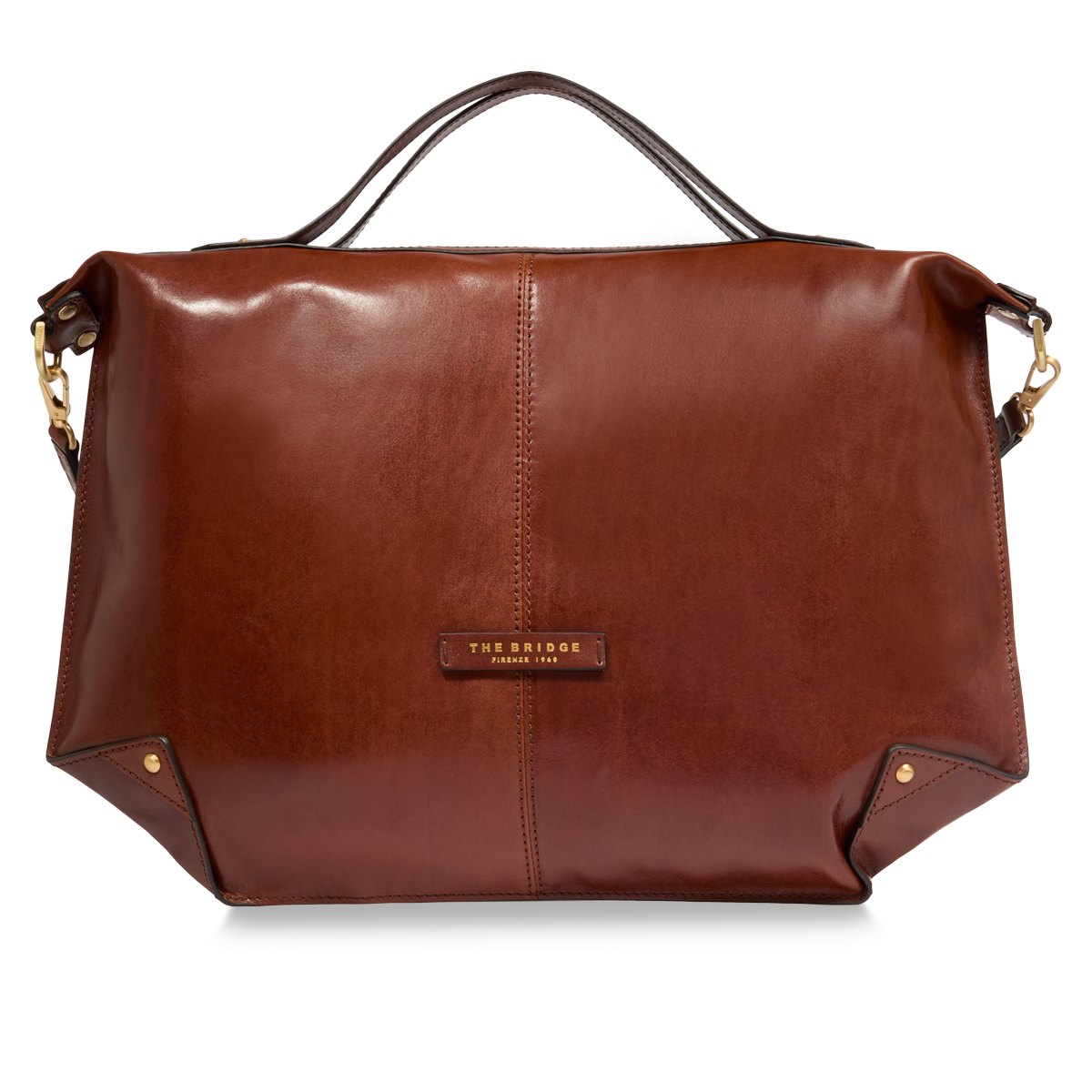 Crossbody bag in leather with zip closure - size l BROWN/GOLD | The Bridge