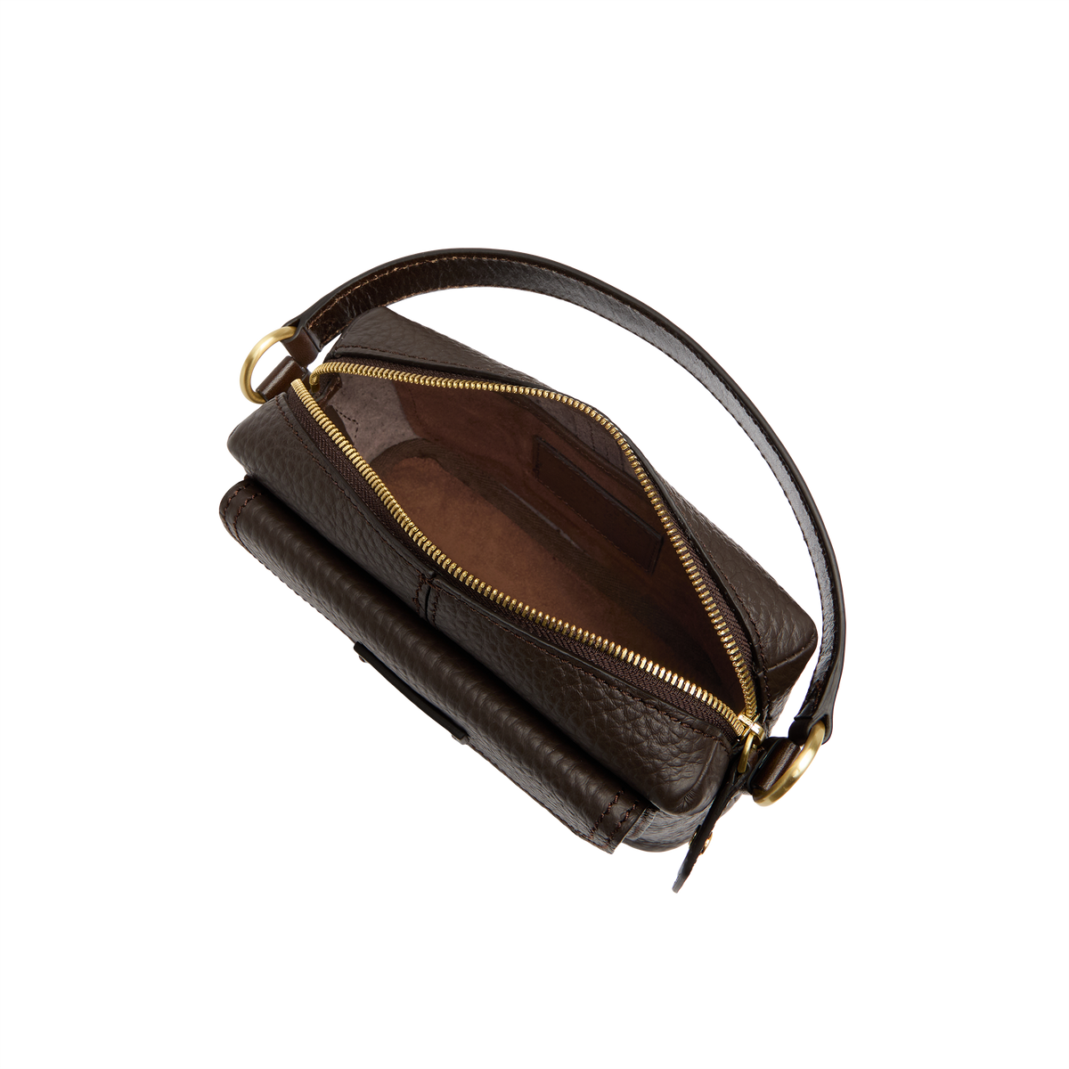Pebbled leather crossbody bag with top handle MOCHA/GOLD | The Bridge