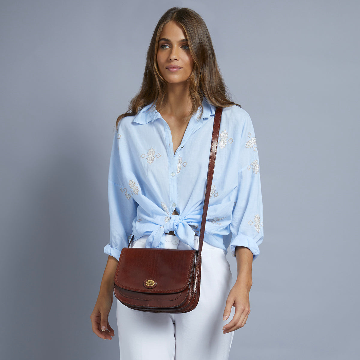 Leather crossbody bag BROWN/GOLD | The Bridge