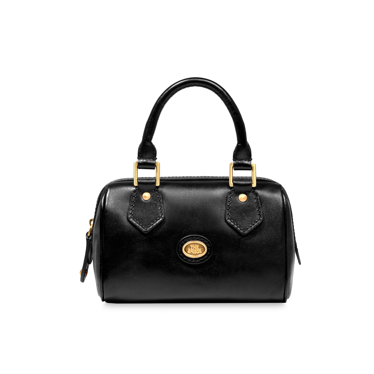 Leather boston bag with removable shoulder strap BLACK/GOLD | The Leather boston bag with removable shoulder strap BLACK/GOLD | The