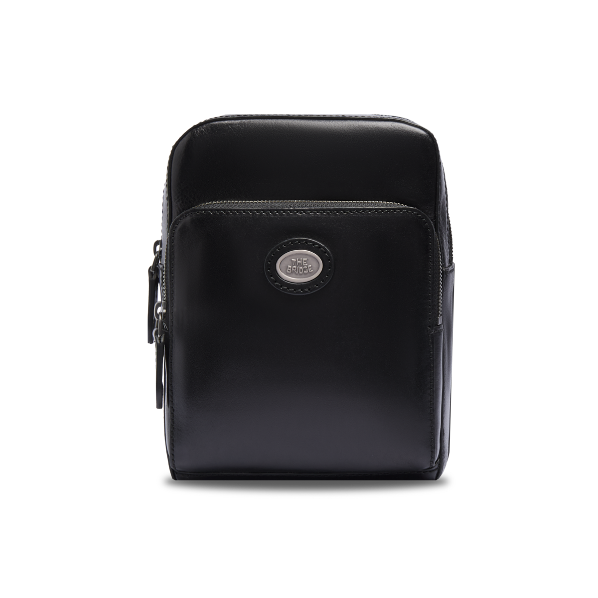 Men's leather crossbody with front zip BROWN/GOLD | The Bridge