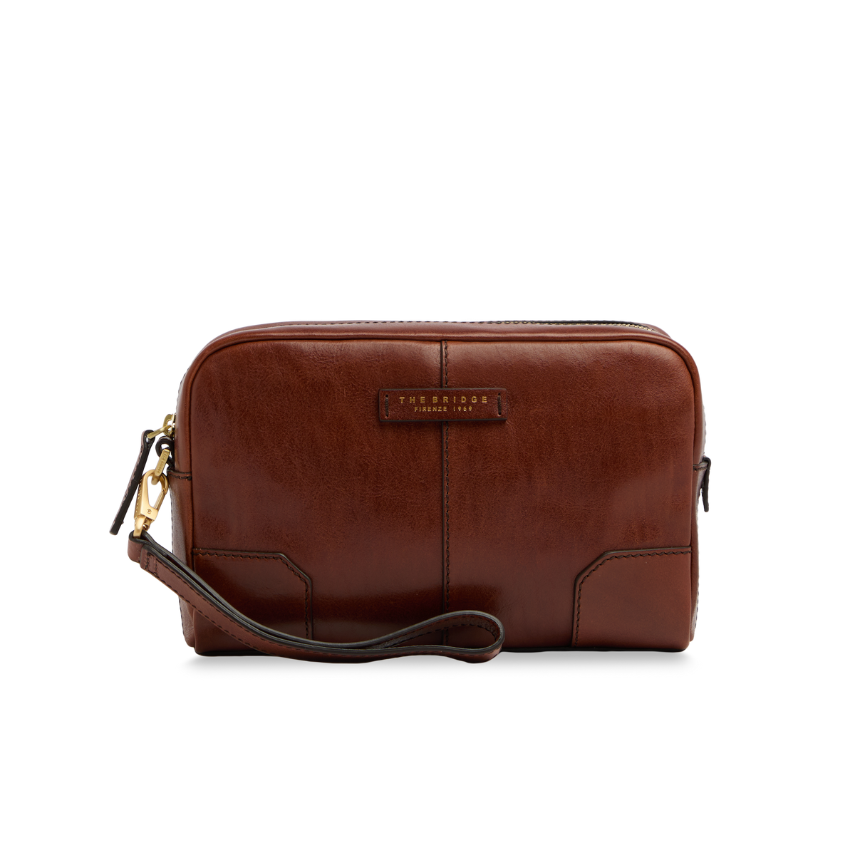 Men's leather crossbody pouch one zip BROWN/GOLD | The Bridge