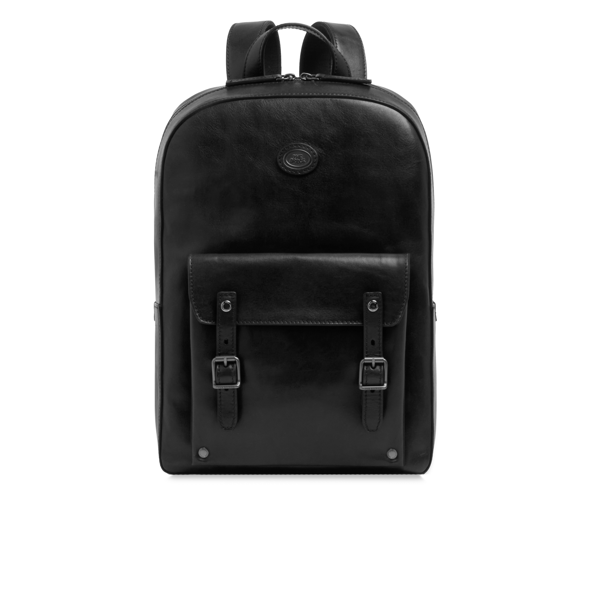 Men's leather laptop backpack with one zip BLACK/RUTHENIUM | The
