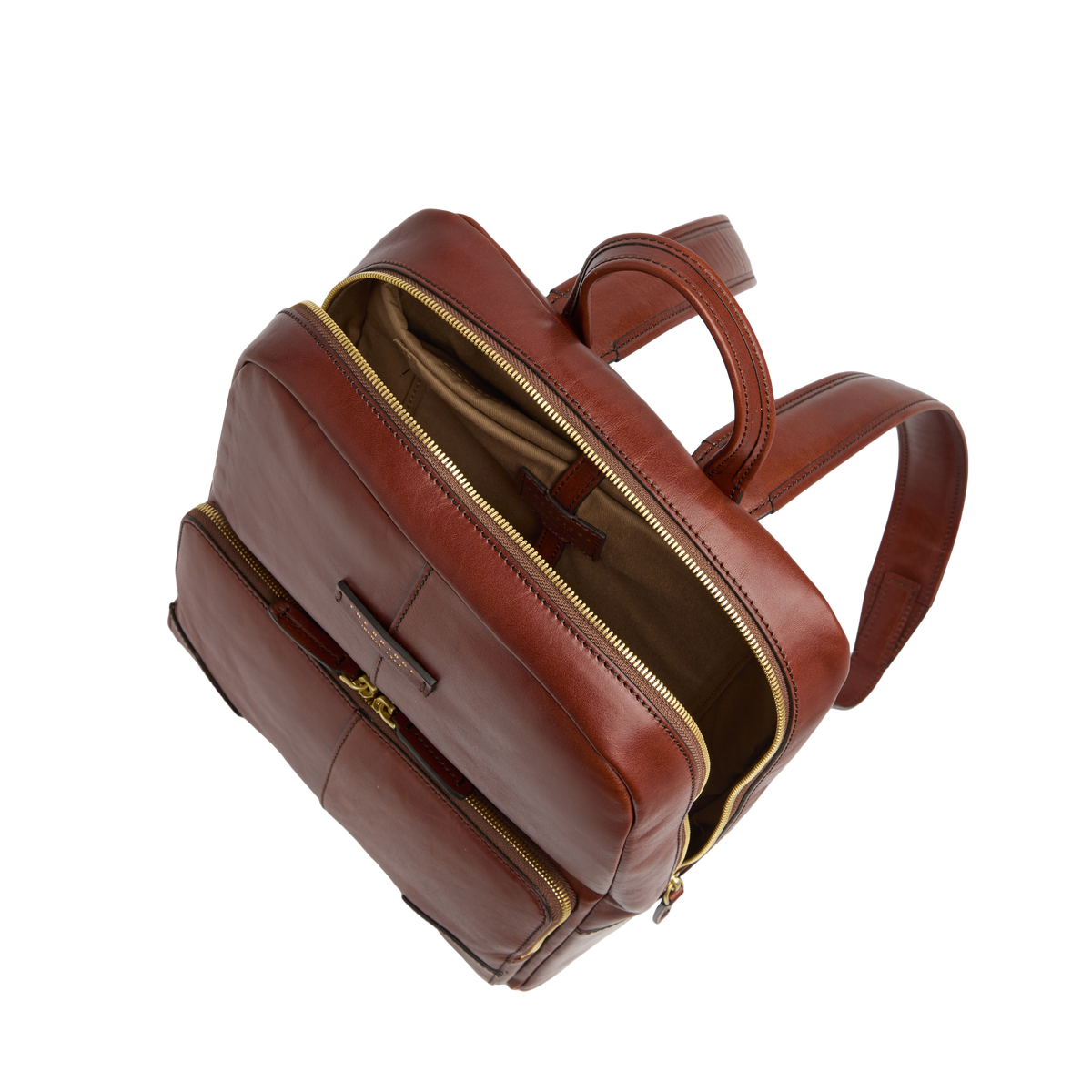 Men's leather laptop backpack one zip BROWN/GOLD | The Bridge